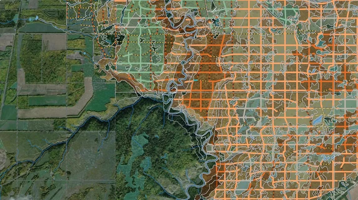 Access Forestry appraisal review map: program lines by width over forest polygons and imagery, with streams